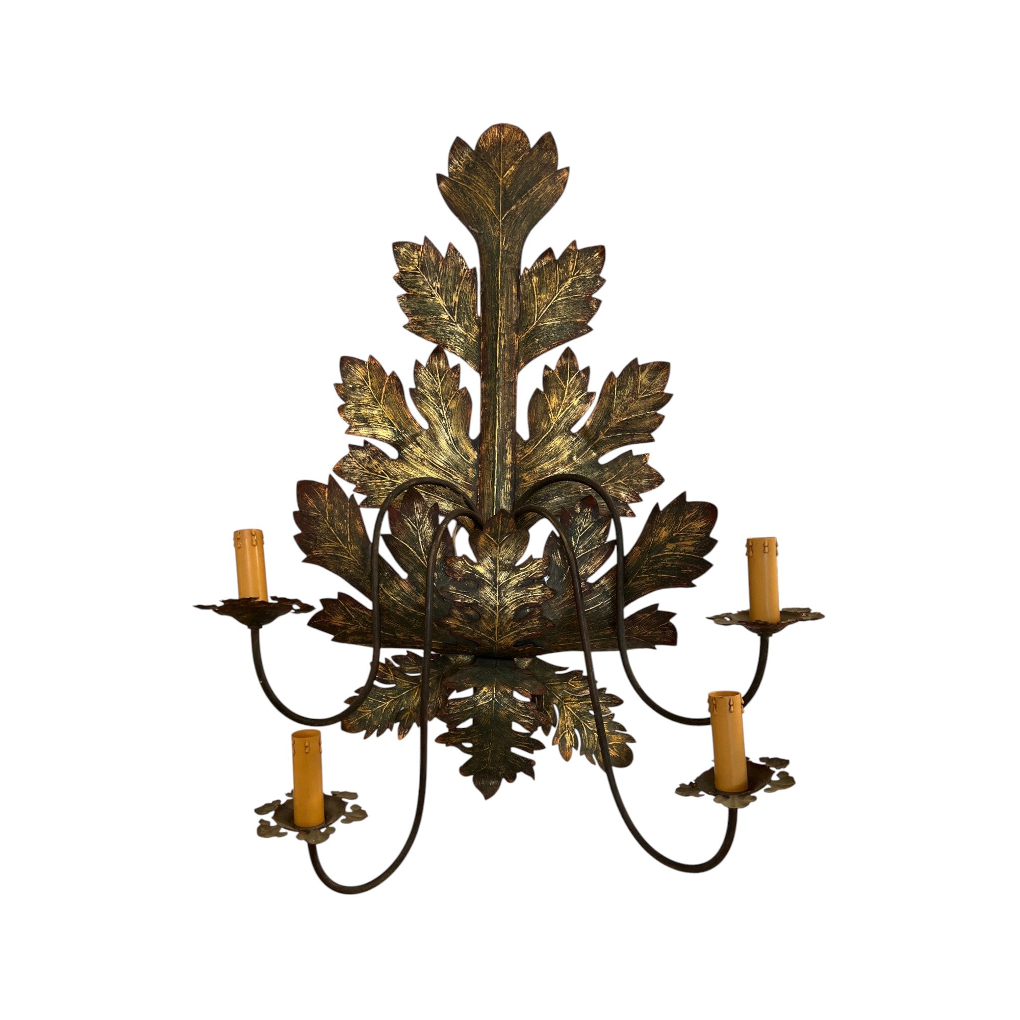 Mid-Century French Tole Leaf Sconces