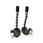 Mid-Century French Pair of Black Iron Candlesticks