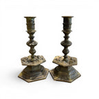 19th Century Belgian Pair of Heavy Bronze Candlesticks