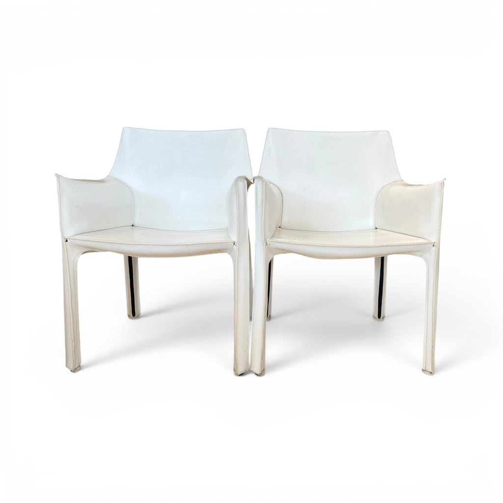 Set of Four White Leather Cab Armchairs by Cassina