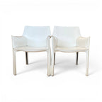 Set of Four White Leather Cab Armchairs by Cassina
