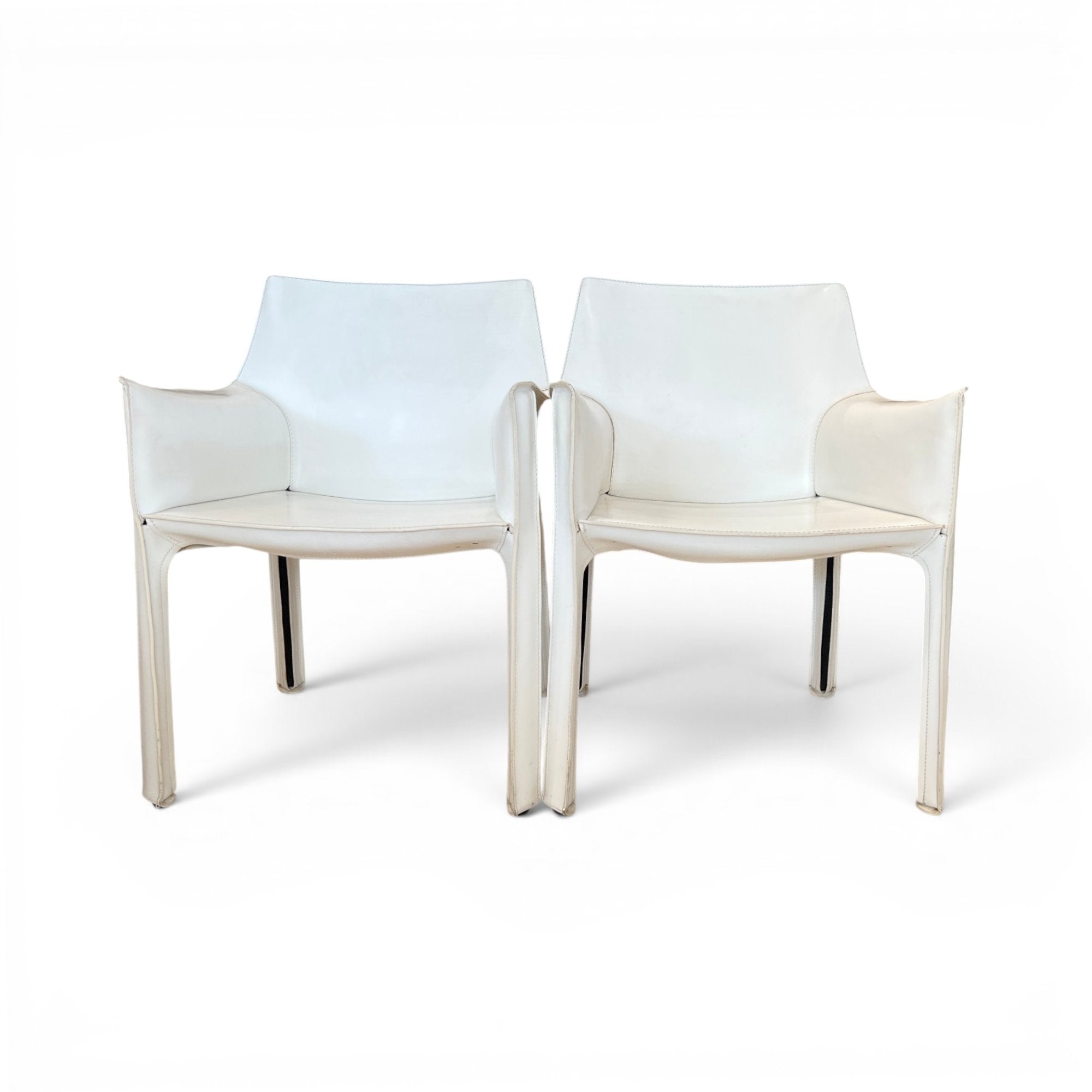 Set of Four White Leather Cab Armchairs by Cassina