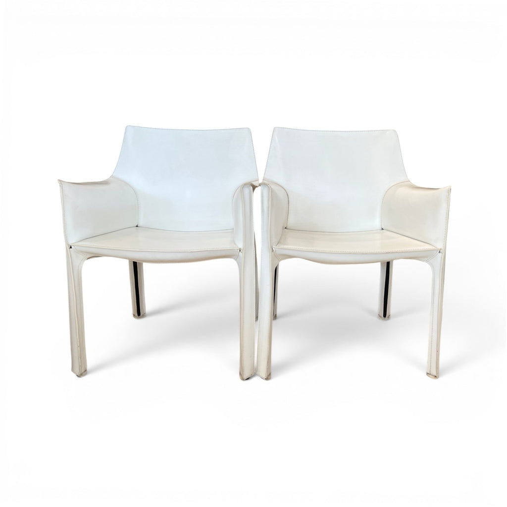 Set of Four White Leather Cab Armchairs by Cassina