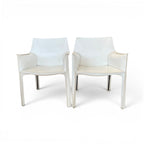 Set of Four White Leather Cab Armchairs by Cassina