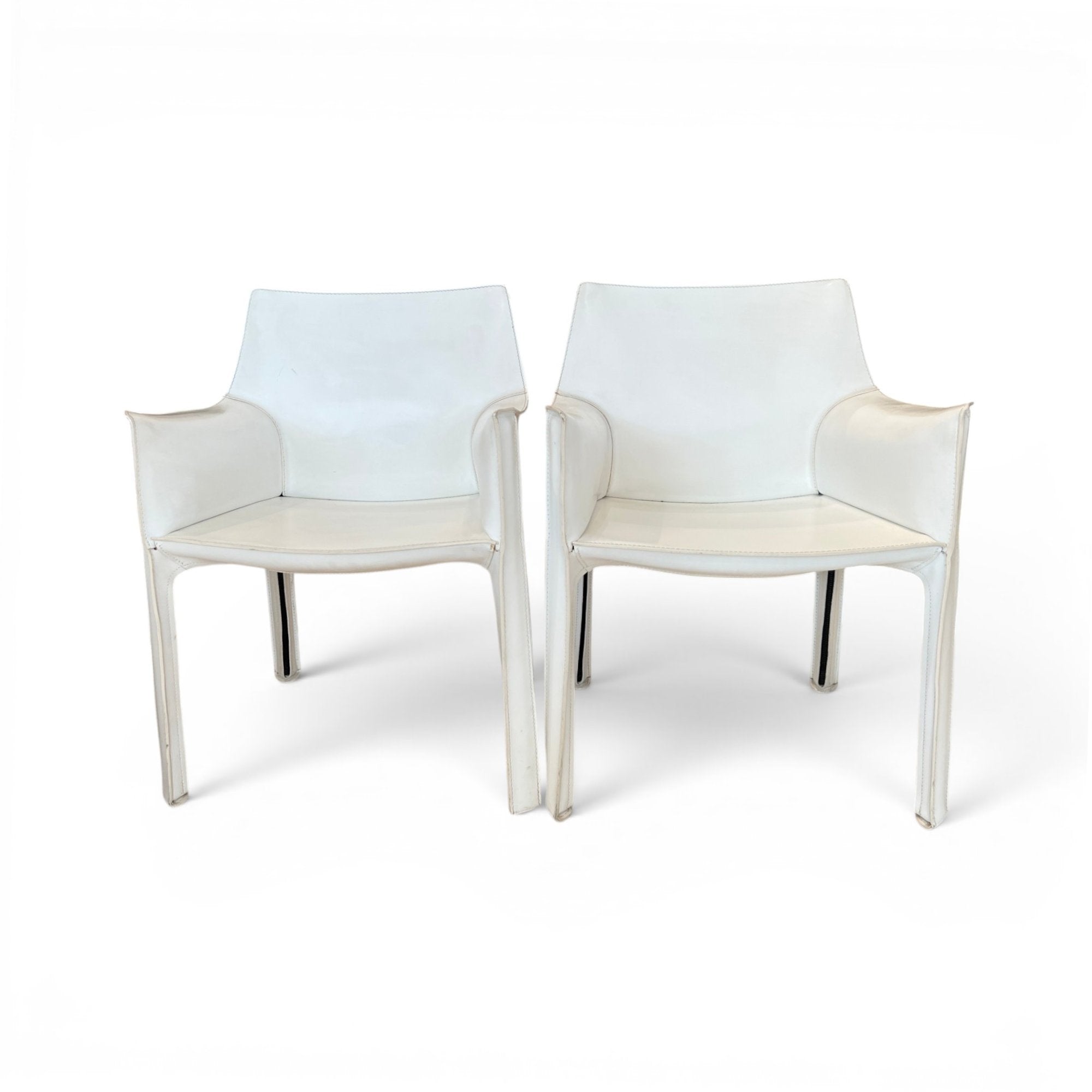 Set of Four White Leather Cab Armchairs by Cassina