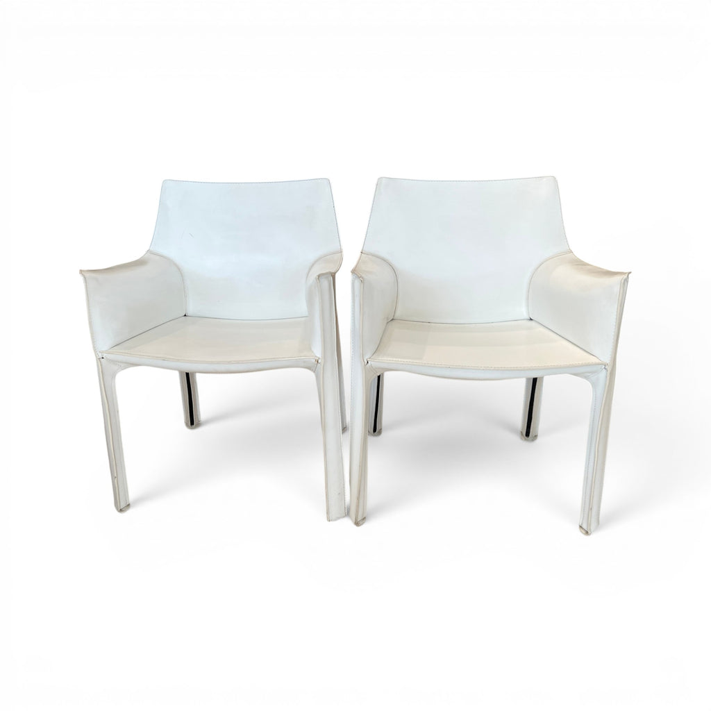 Set of Four White Leather Cab Armchairs by Cassina