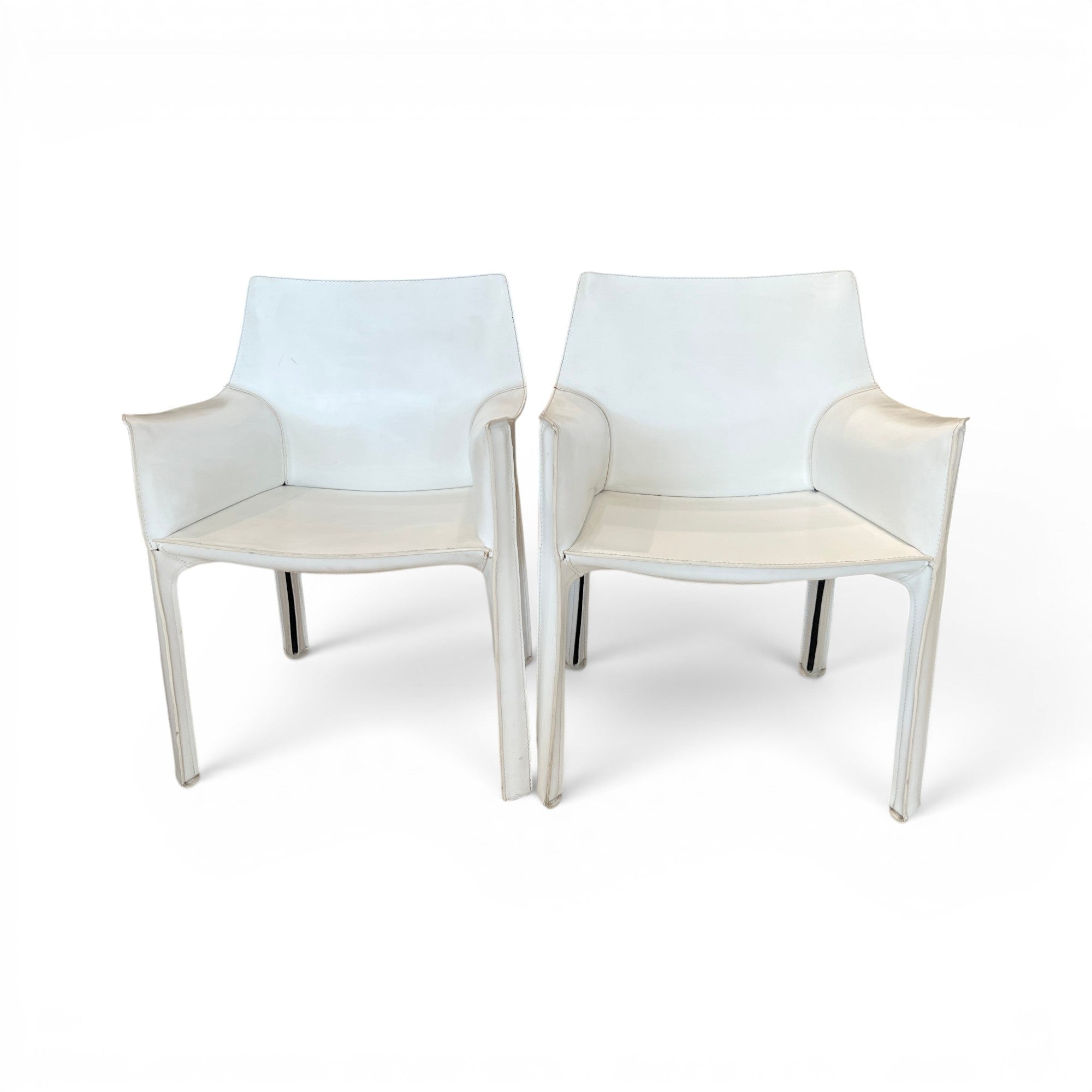Set of Four White Leather Cab Armchairs by Cassina