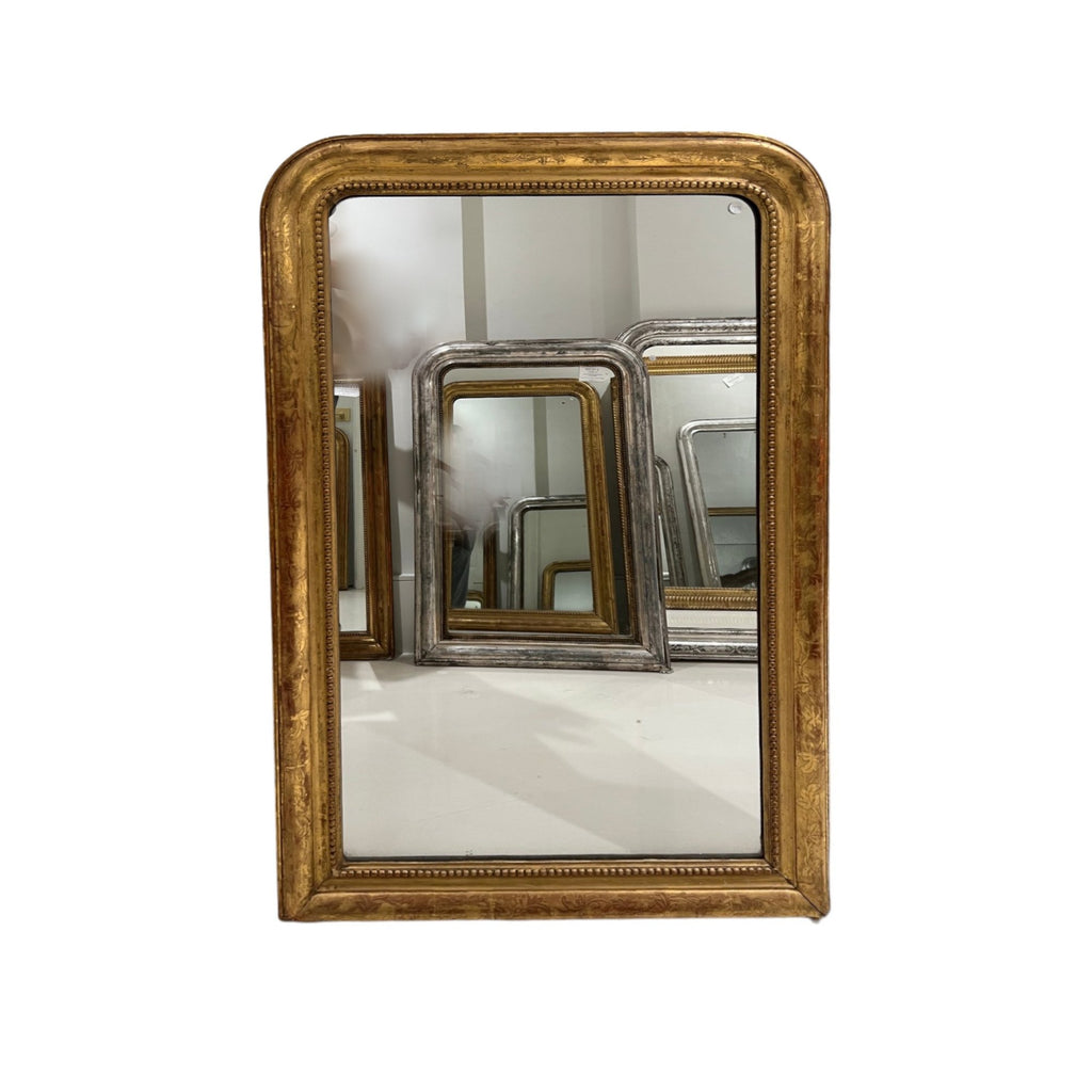 19th Century French Louis Philippe Gold Mirror with Flowers - Med/Lg