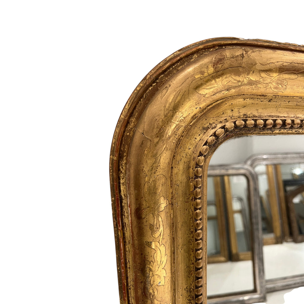 19th Century French Louis Philippe Gold Mirror with Flowers - Med/Lg