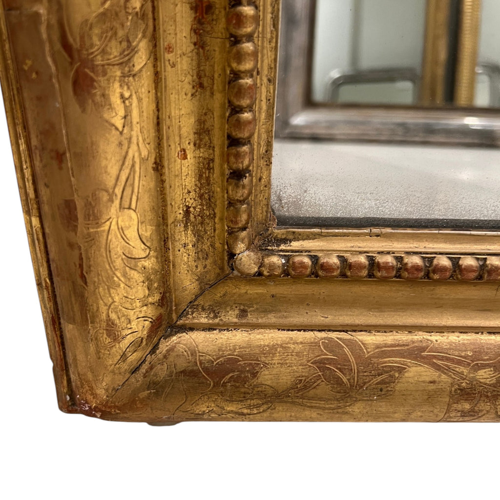 19th Century French Louis Philippe Gold Mirror with Flowers - Med/Lg