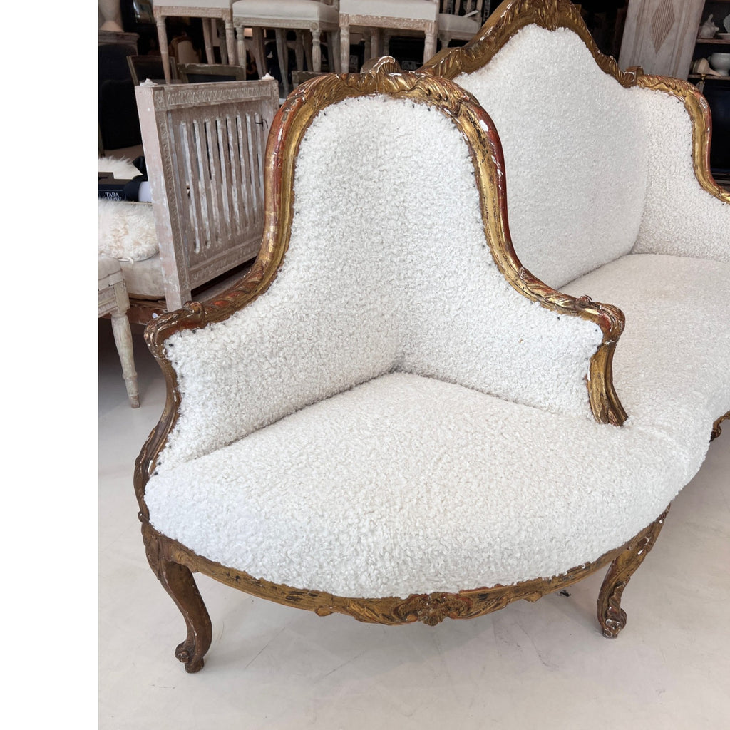 19th Century 3-Seat Giltwood Confidante Banquette Sofa