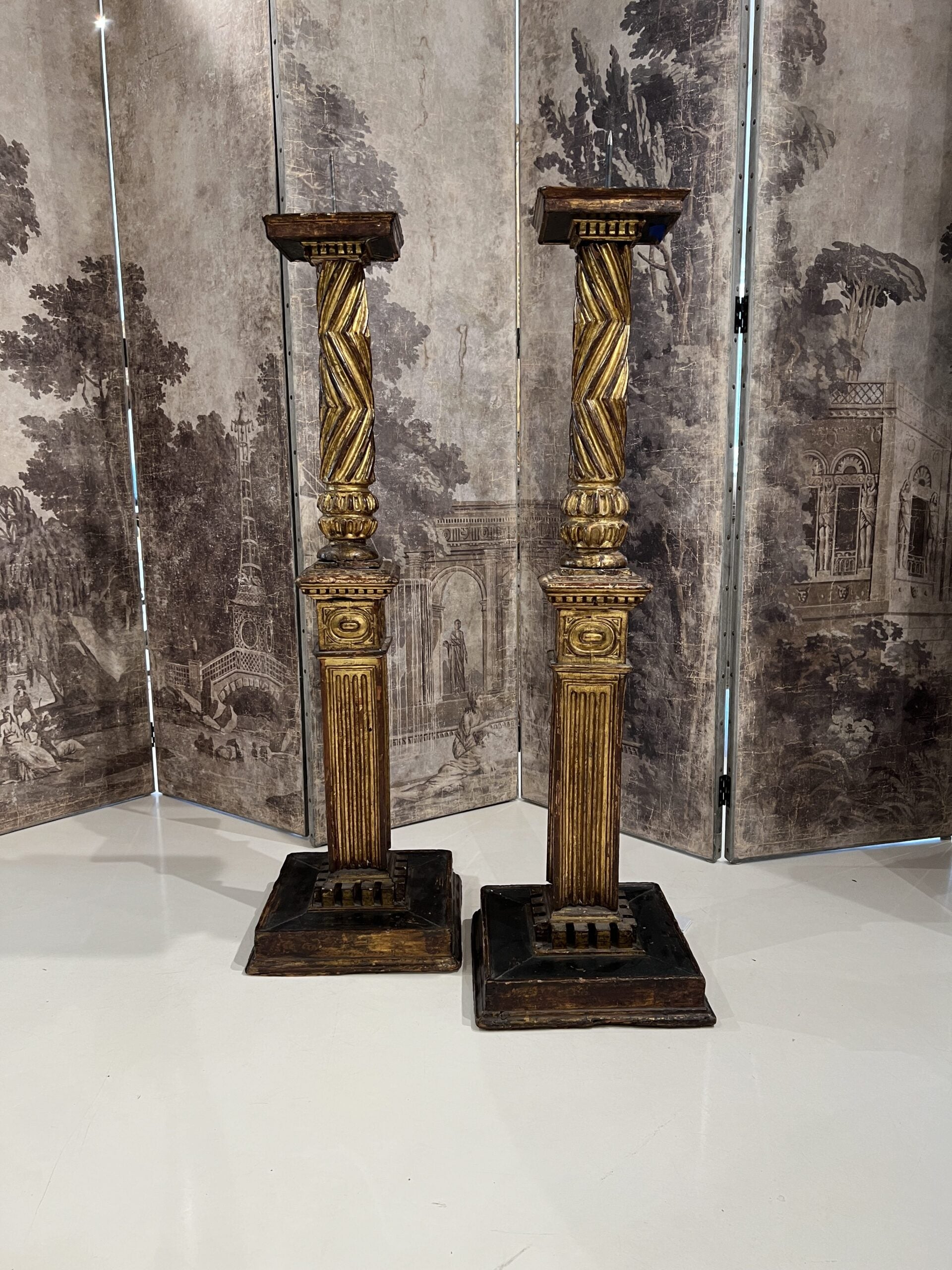Antique Italian Column Fragment Candlesticks