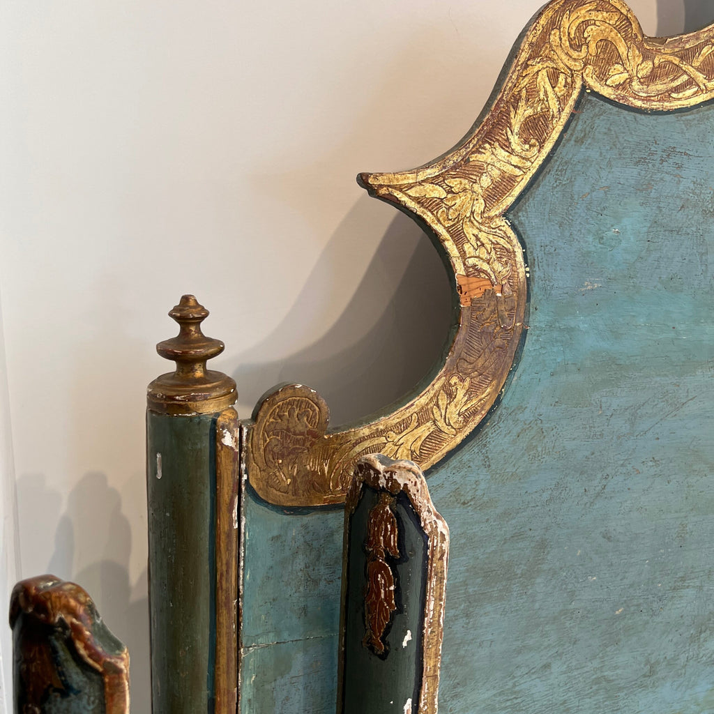 Venetian Style Pair of Painted & Parcel Gilt Twin Beds
