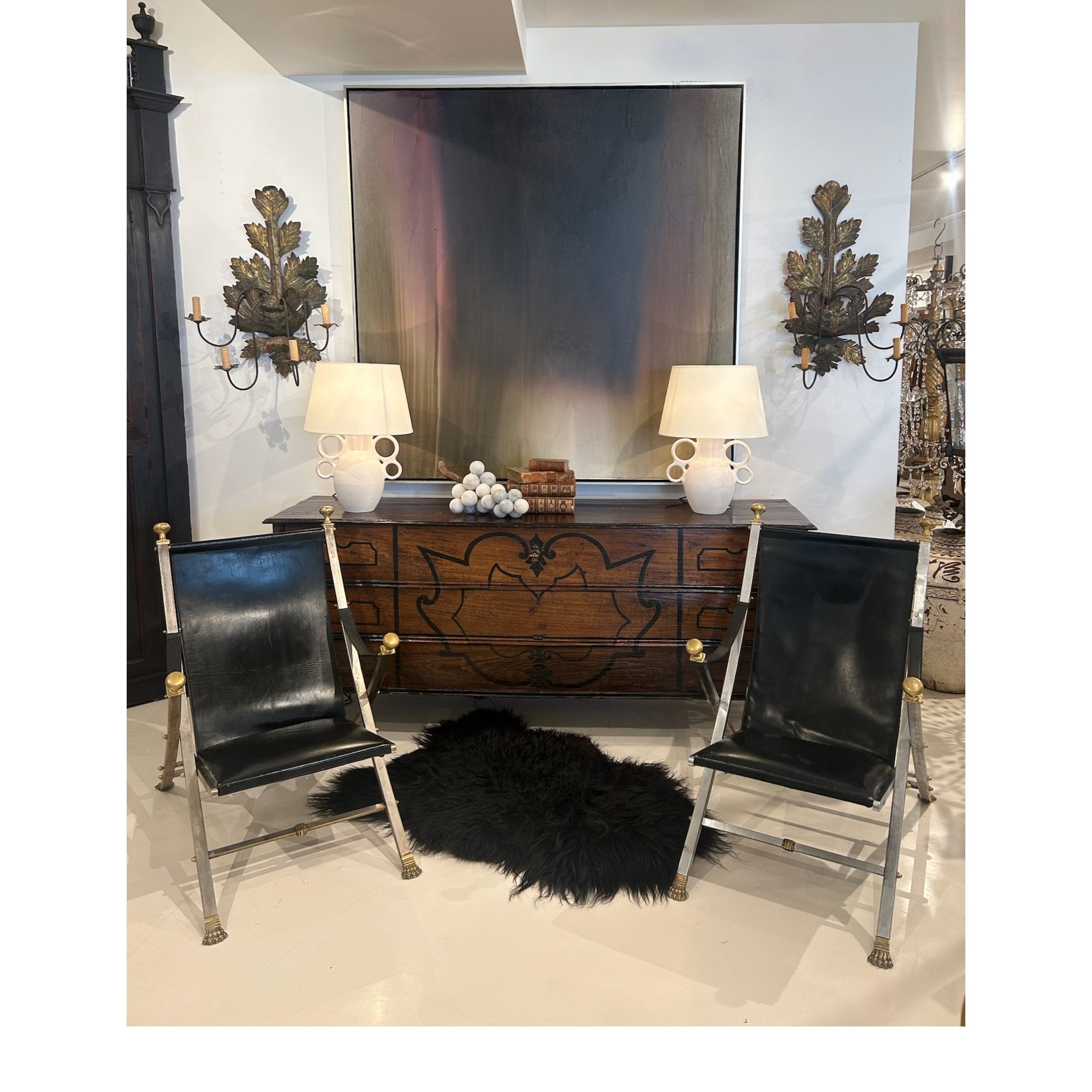 Mid-Century French Pair of Maison Jansen Folding Chairs