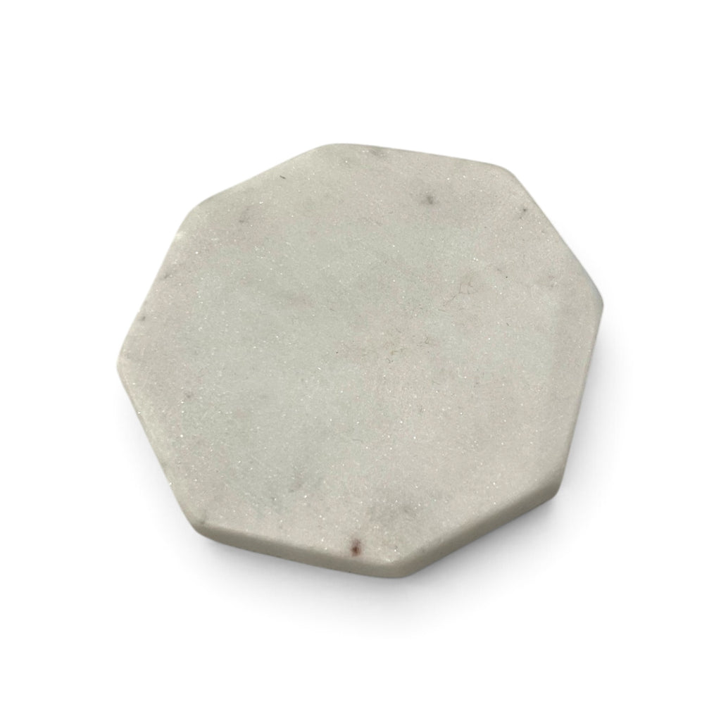 White Octagonal Marble Coaster Set (Set of 4)