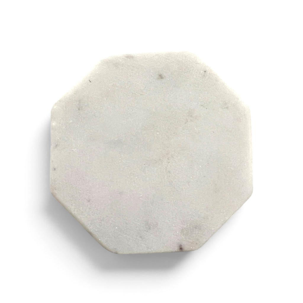 White Octagonal Marble Coaster Set (Set of 4)