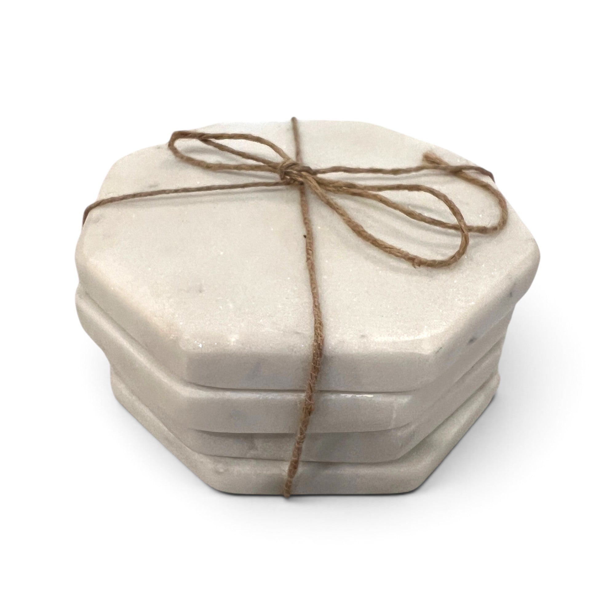 White Octagonal Marble Coaster Set (Set of 4)
