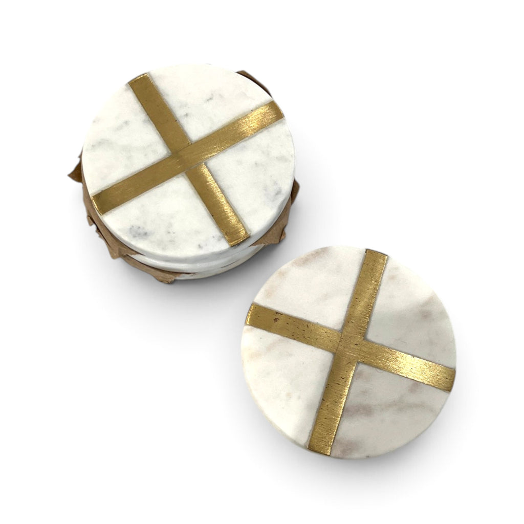 White Glimmer Round Coaster Set (Set of 4)