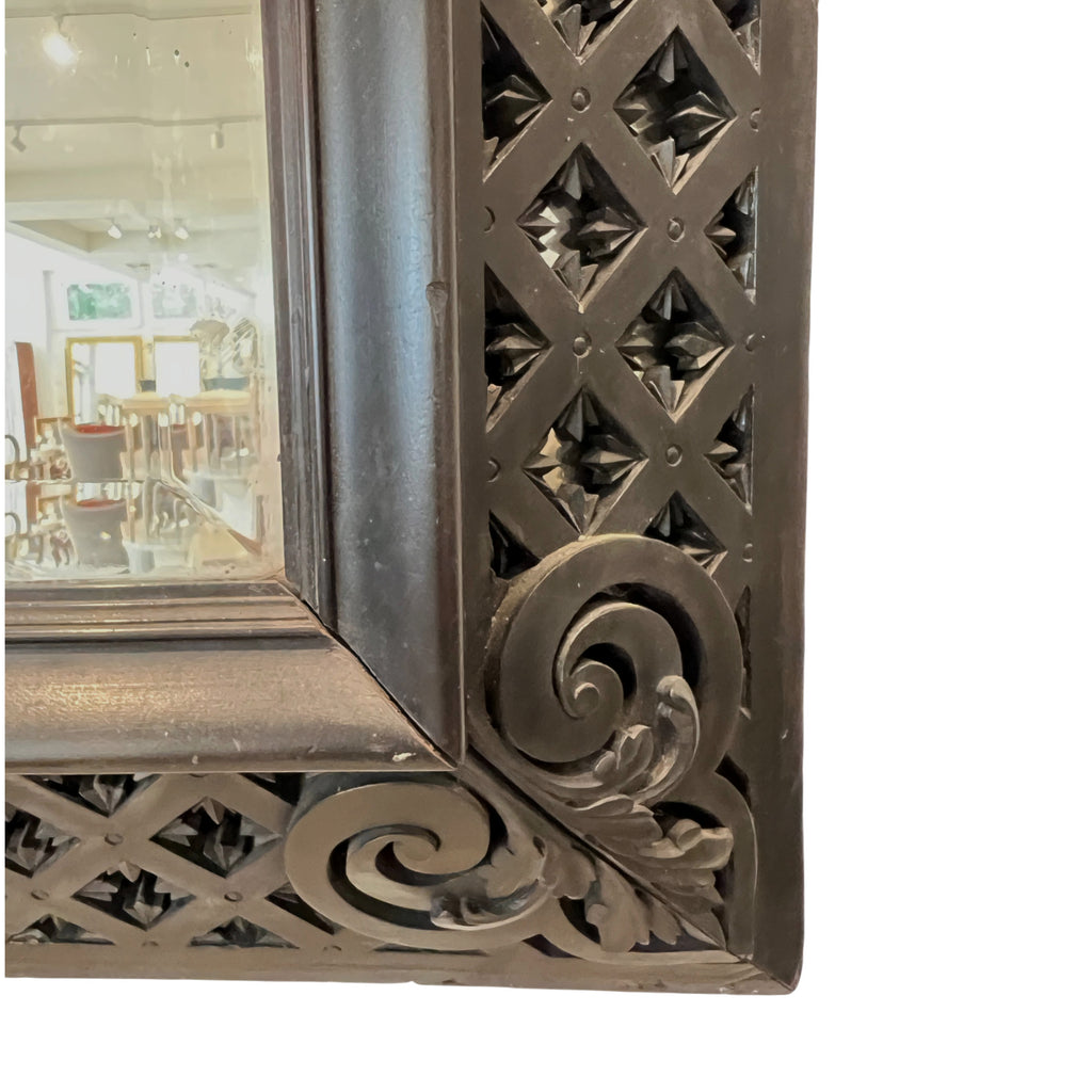 19th Century French Antique Napoleon III Black Mirror with Detailed Carving