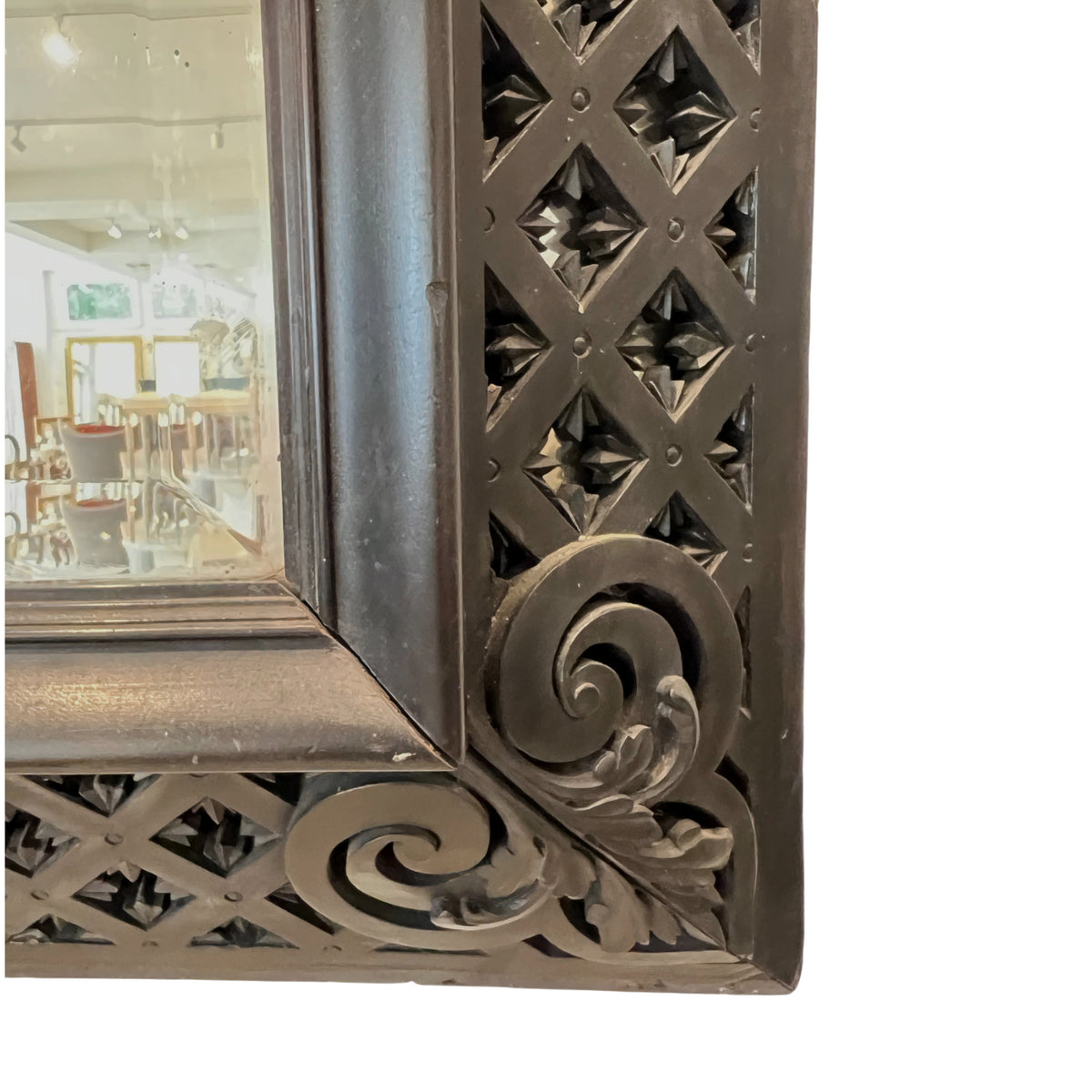 19th Century French Antique Napoleon III Black Mirror with Detailed Carving