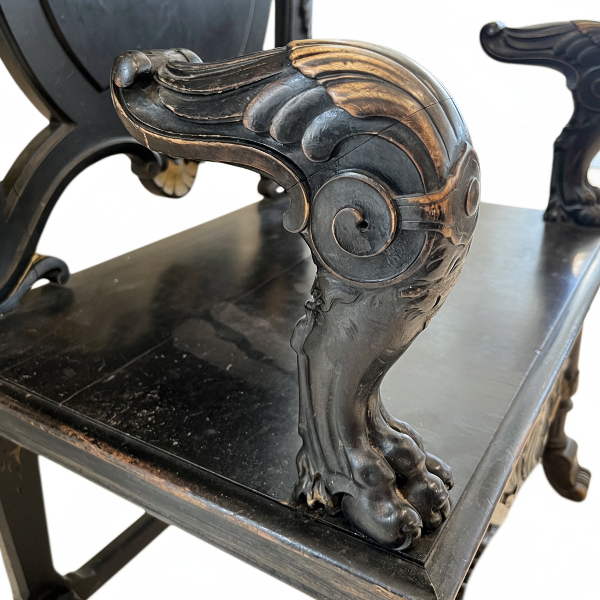 19th Century French Antique Black Throne from Paris