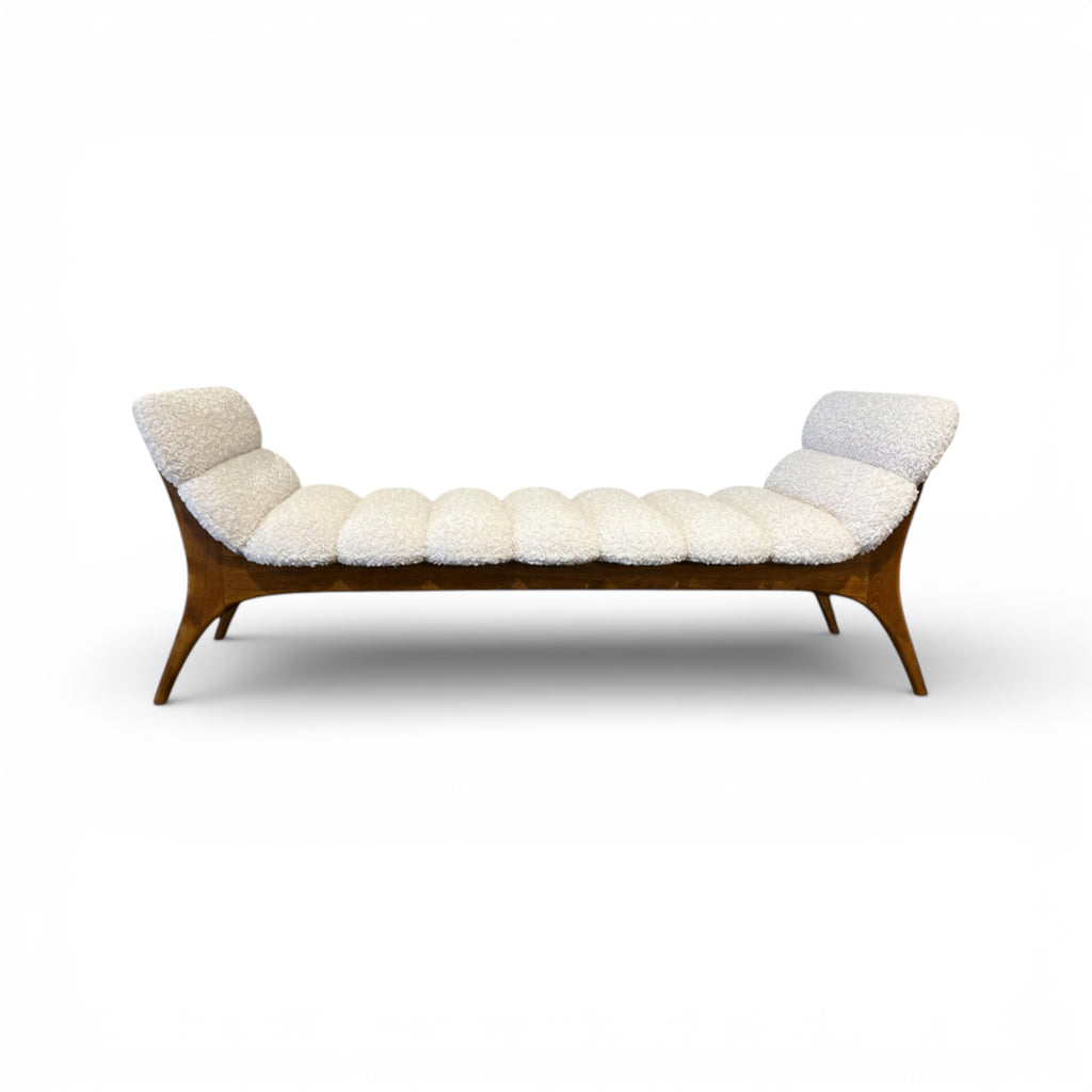 Mid-Century Italian Ash Bench with Boucle