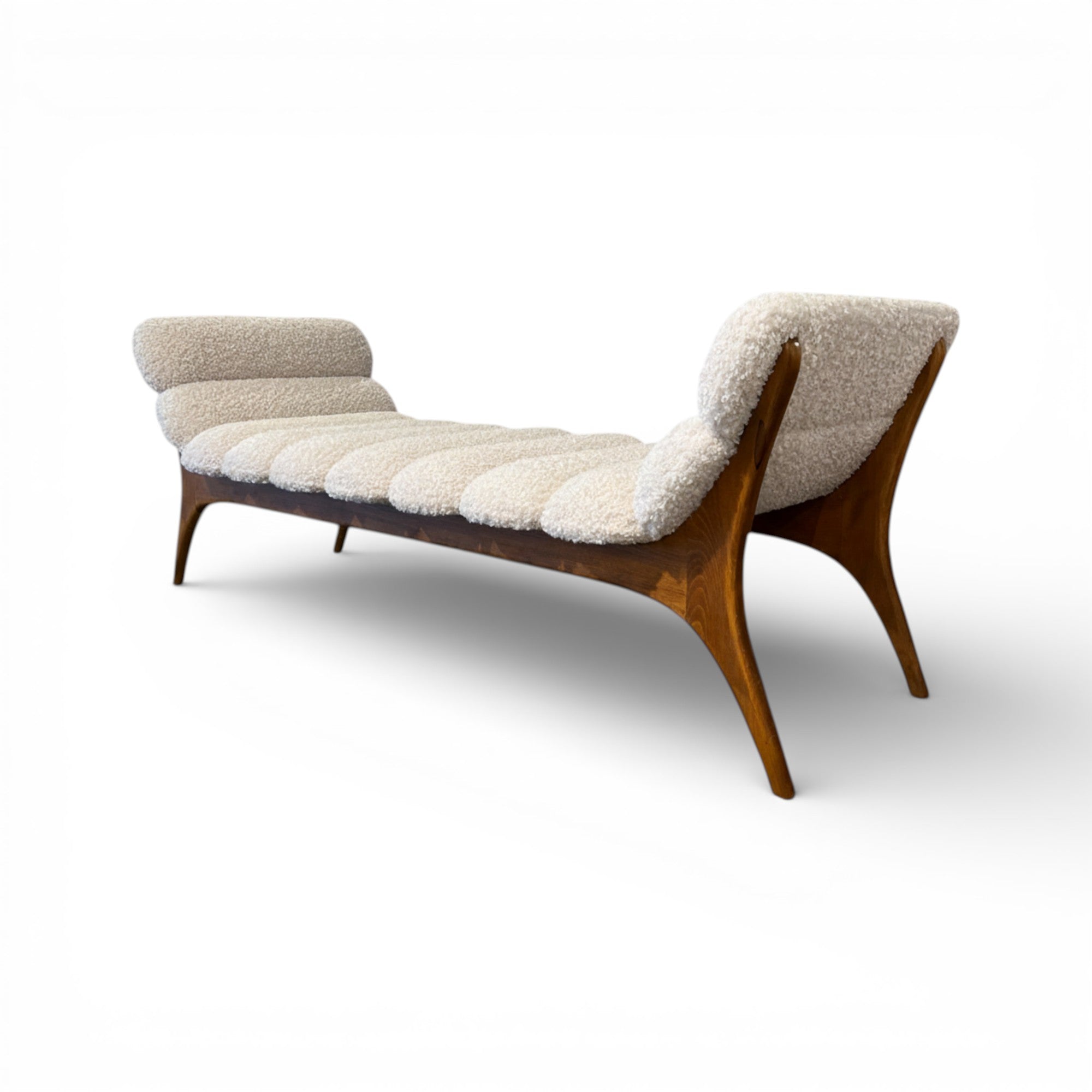 Mid-Century Italian Ash Bench with Boucle