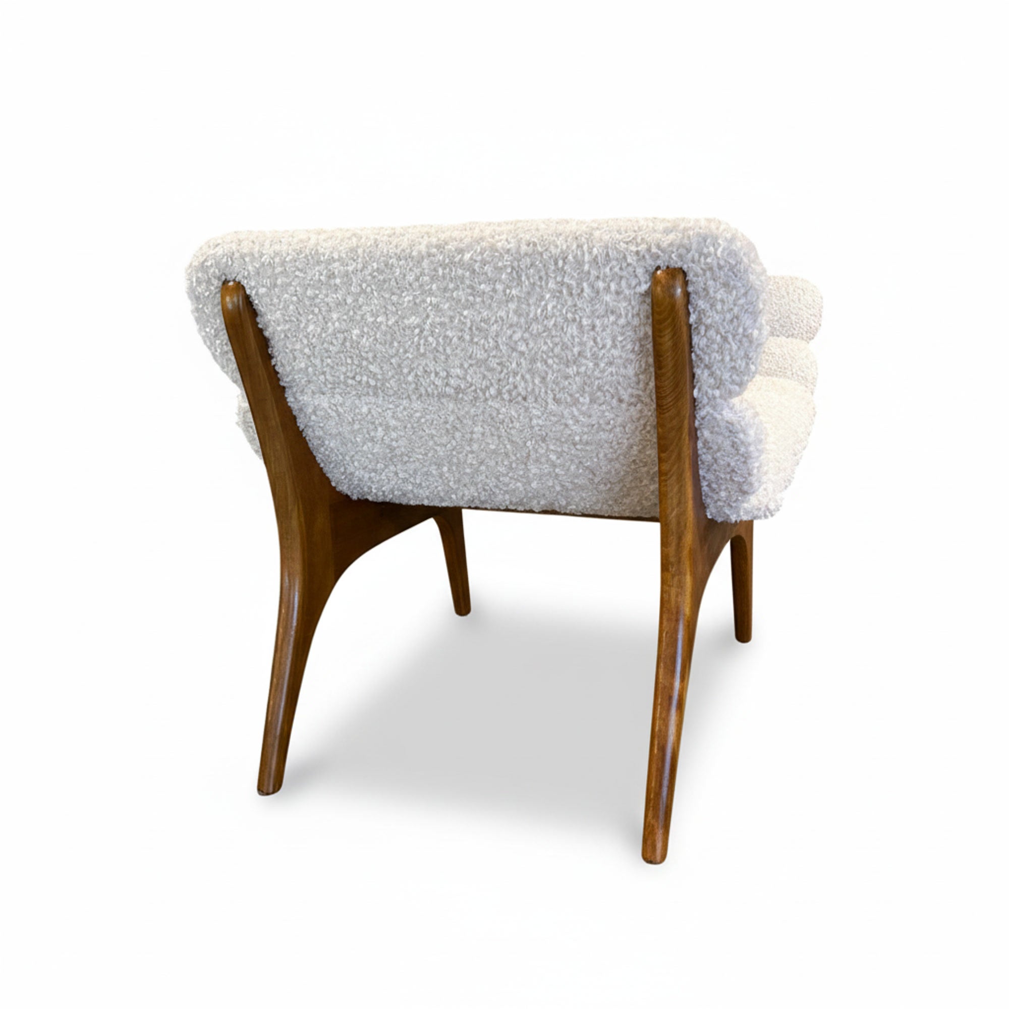 Mid-Century Italian Ash Bench with Boucle