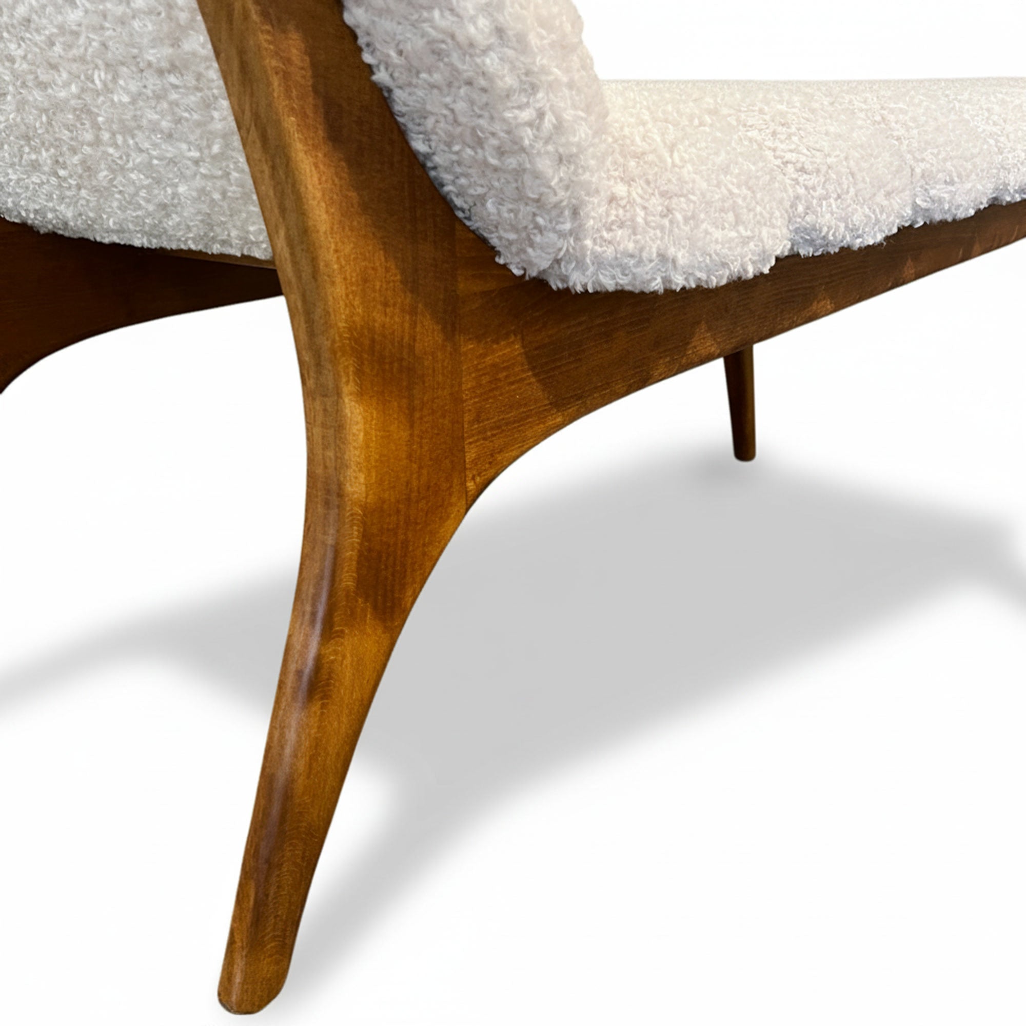 Mid-Century Italian Ash Bench with Boucle