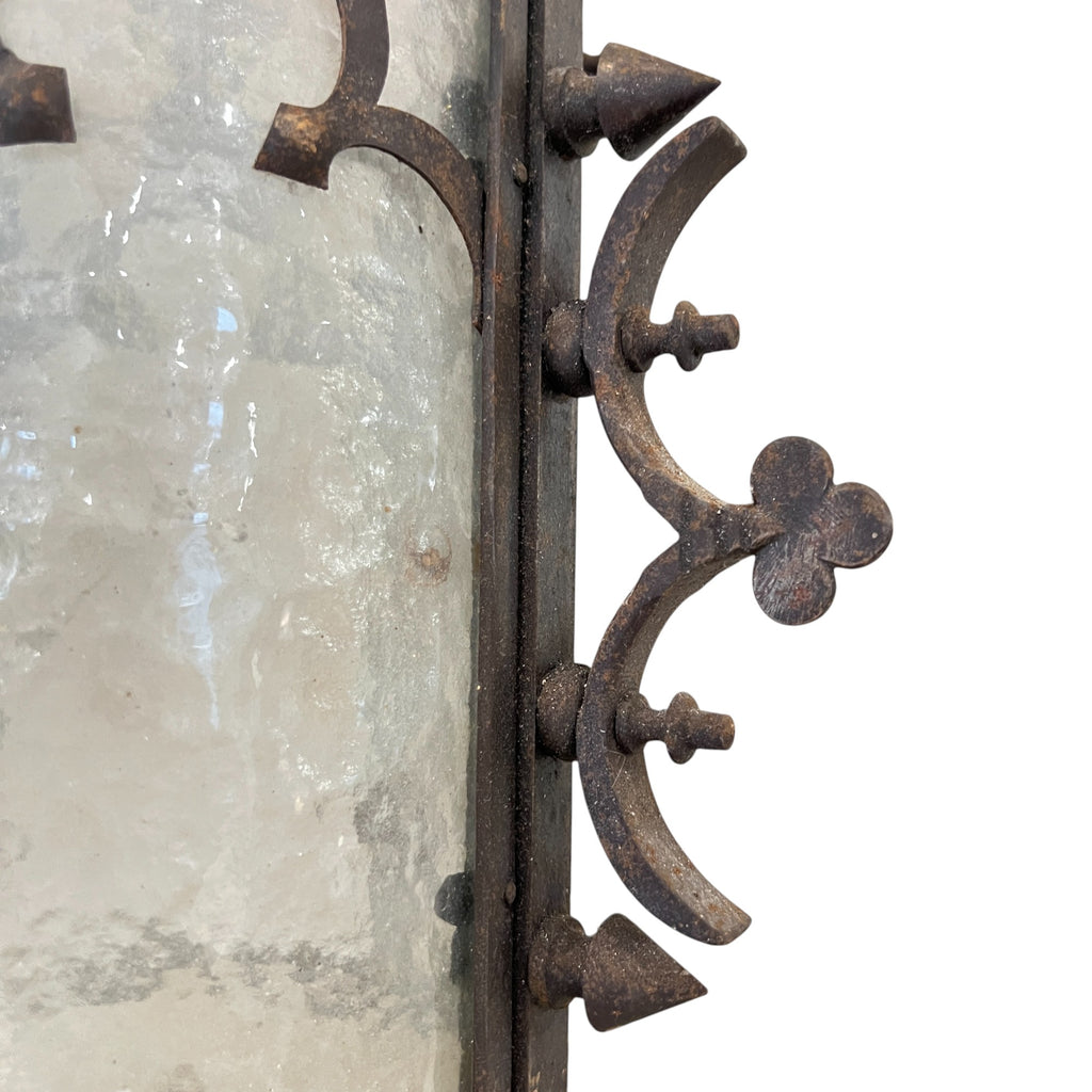 19th Century French Napoleon III Black Iron Antique Lantern with Fleur de Lis Detail