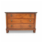 19th Century French Empire Antique Chest with Marble Top & Lion Pulls