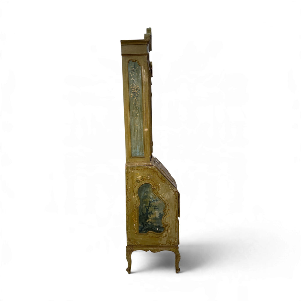 19th Century Italian Painted Secrétaire with Landscapes & Cabriole Legs