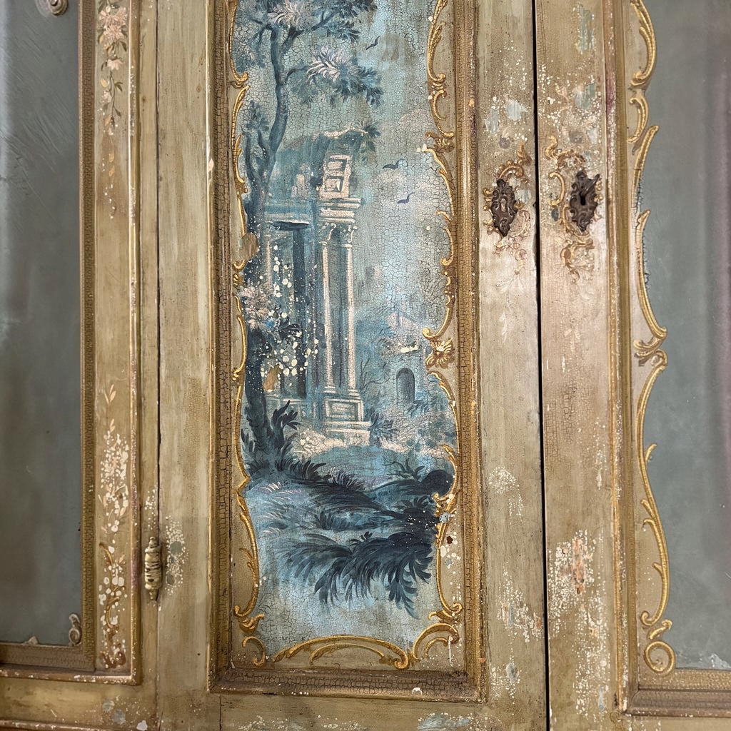 19th Century Italian Painted Secrétaire with Landscapes & Cabriole Legs