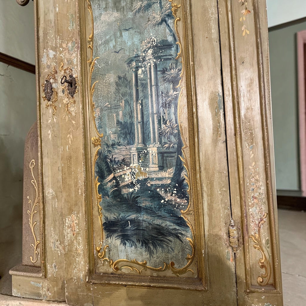 19th Century Italian Painted Secrétaire with Landscapes & Cabriole Legs