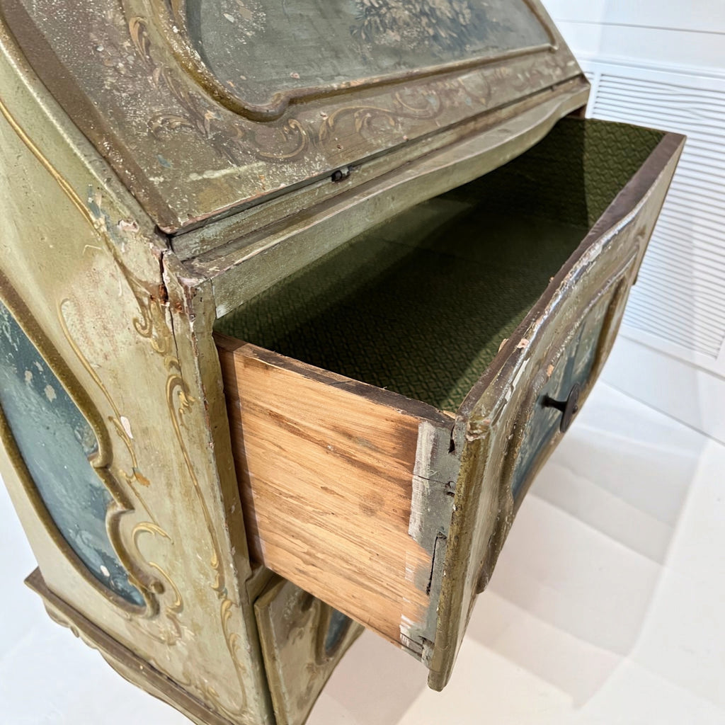 19th Century Italian Painted Secrétaire with Landscapes & Cabriole Legs