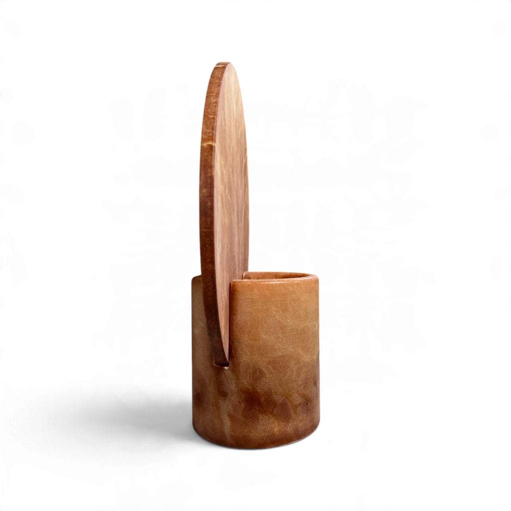 Contemporary Spanish Pair of Amber Alabaster Disc Lamps - Small
