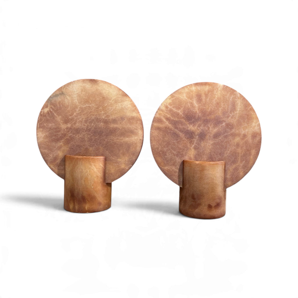 Contemporary Spanish Pair of Amber Alabaster Disc Lamps - Small