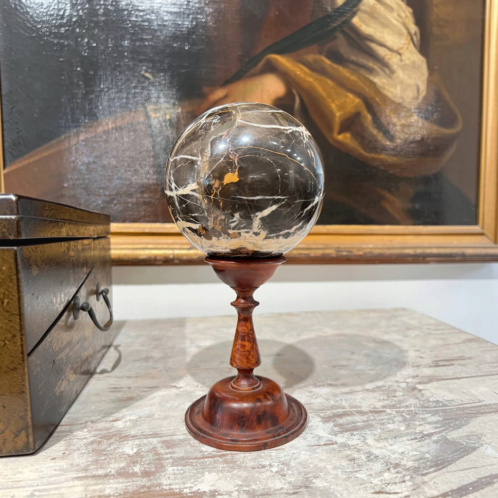 19th Century Italian Marble Sphere Sculpture on Wood Stand