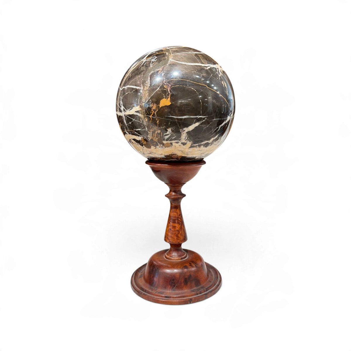 19th Century Italian Marble Sphere Sculpture on Wood Stand