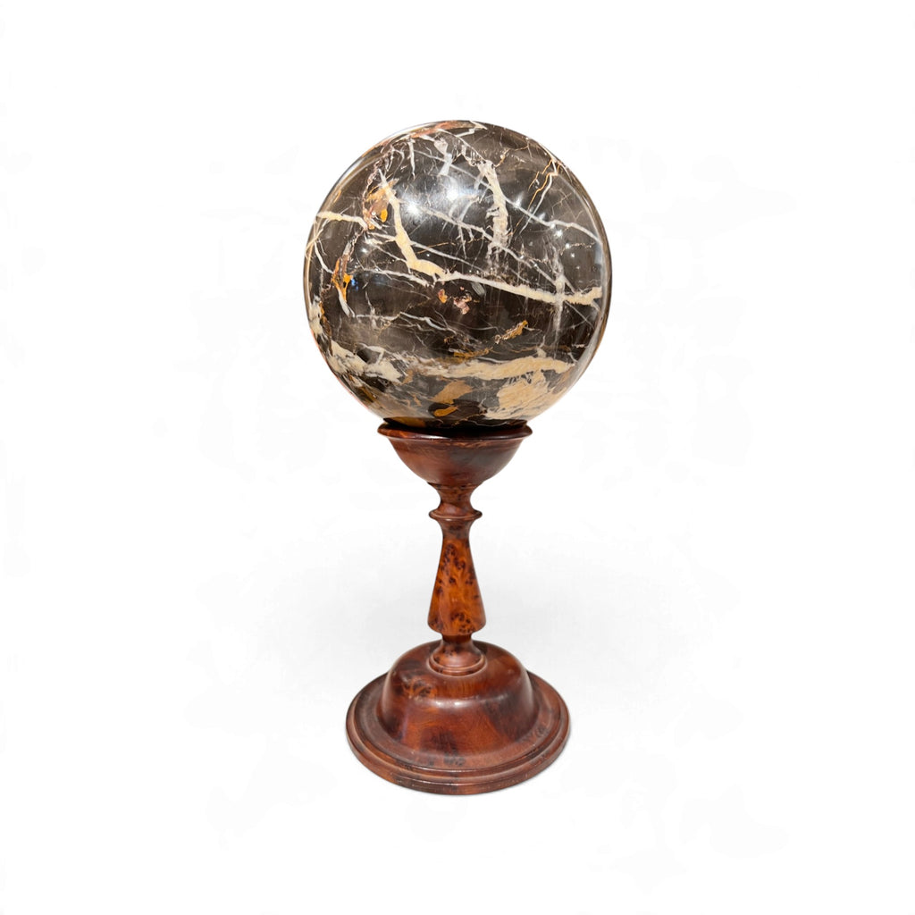 19th Century Italian Marble Sphere Sculpture on Wood Stand