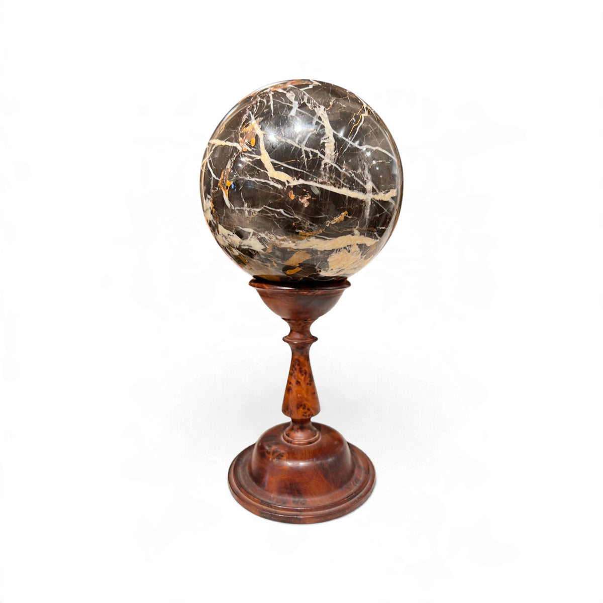 19th Century Italian Marble Sphere Sculpture on Wood Stand