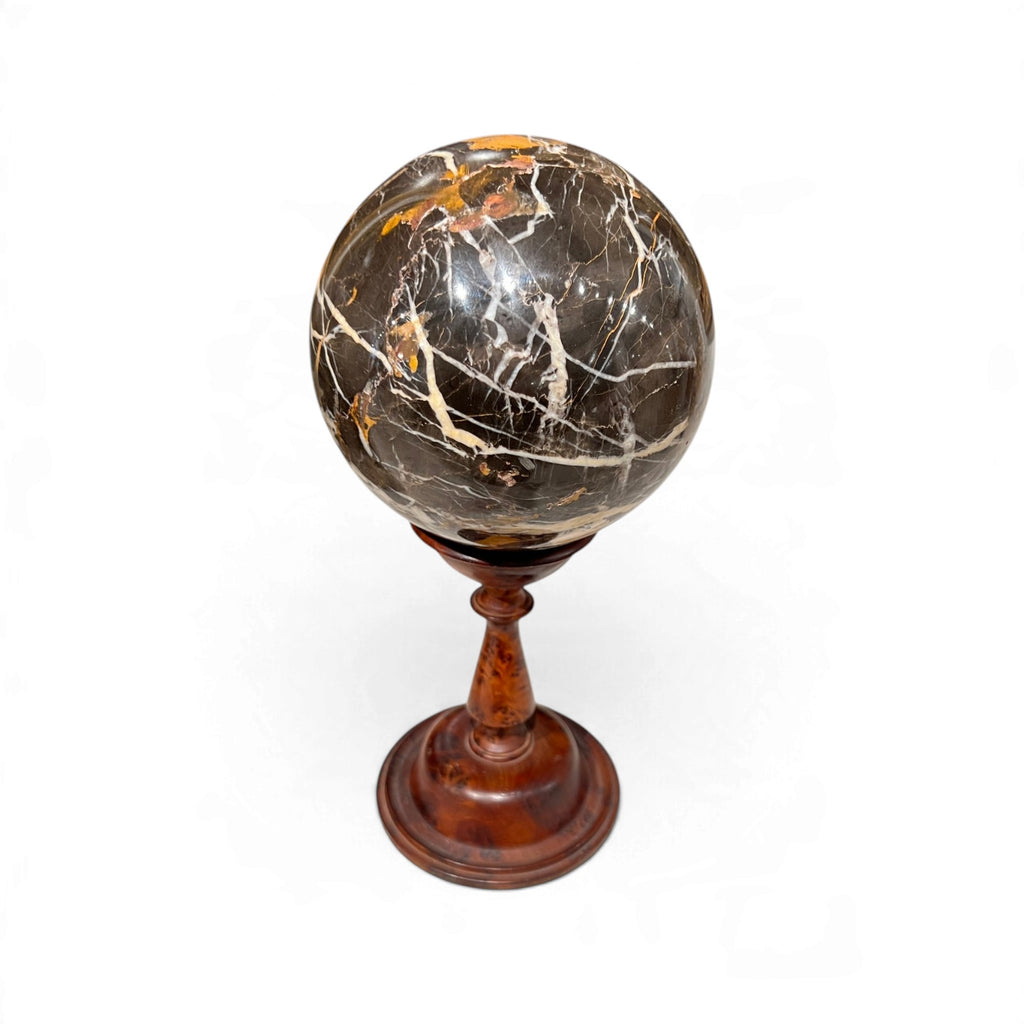 19th Century Italian Marble Sphere Sculpture on Wood Stand