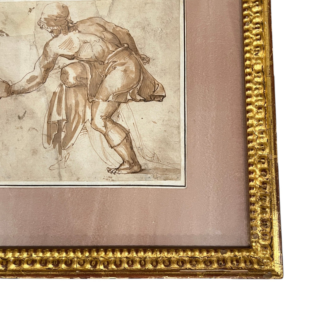 17th Century Northern School Study of Man with Bent Leg in 19th Century Frame