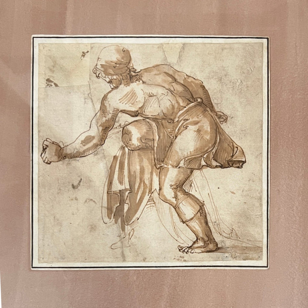 17th Century Northern School Study of Man with Bent Leg in 19th Century Frame