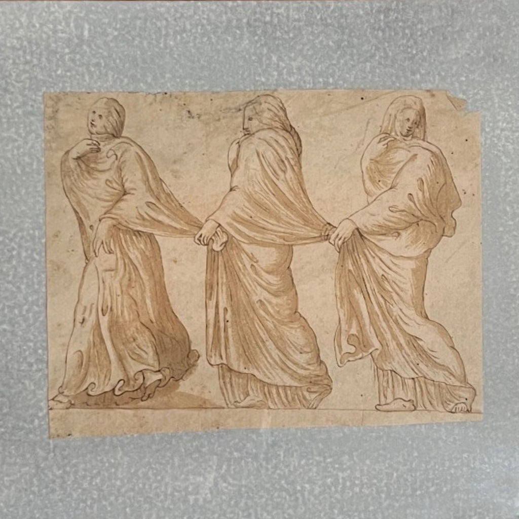 17th Century Northern School 3 Draped Women in 19th Century Gilded Frame