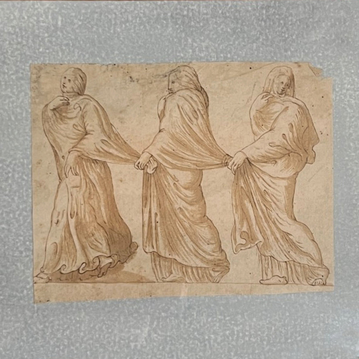 17th Century Northern School 3 Draped Women in 19th Century Gilded Frame