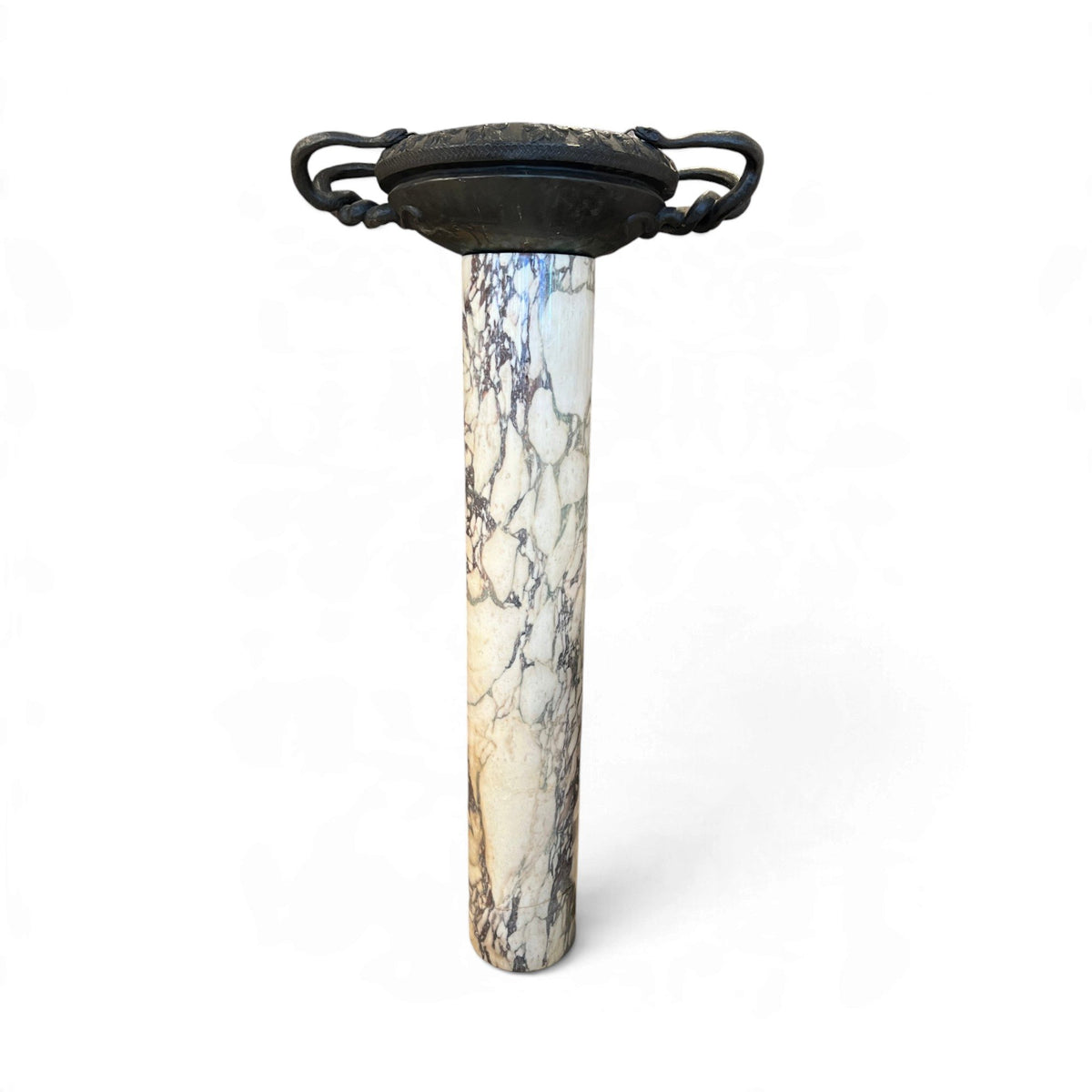 Late 18th–Early 19th Century Italian Grand Tour Breccia d’Aleppo Marble Columns with Bronze Urns