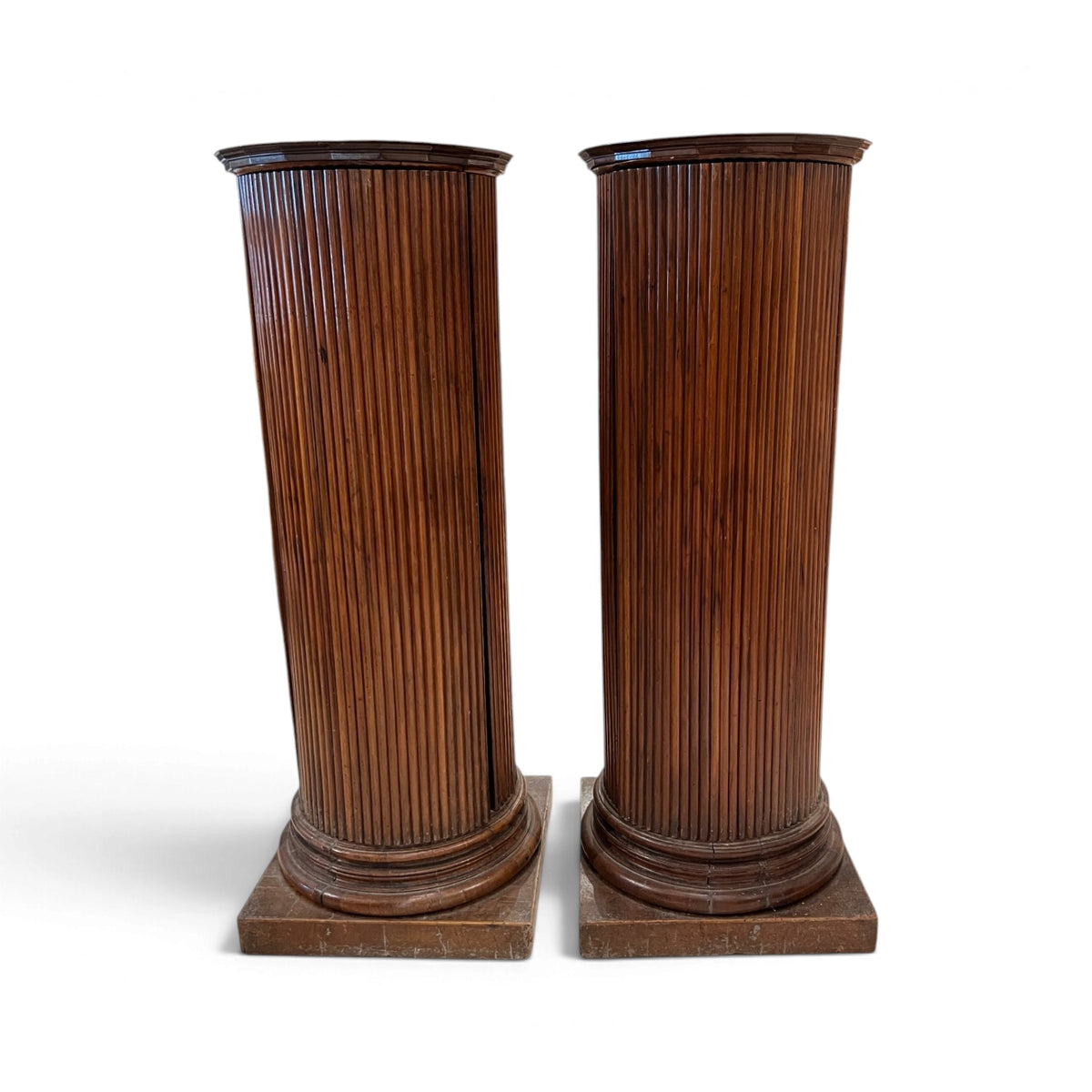 19th Century Italian Pair of Walnut Reeded Pedestals