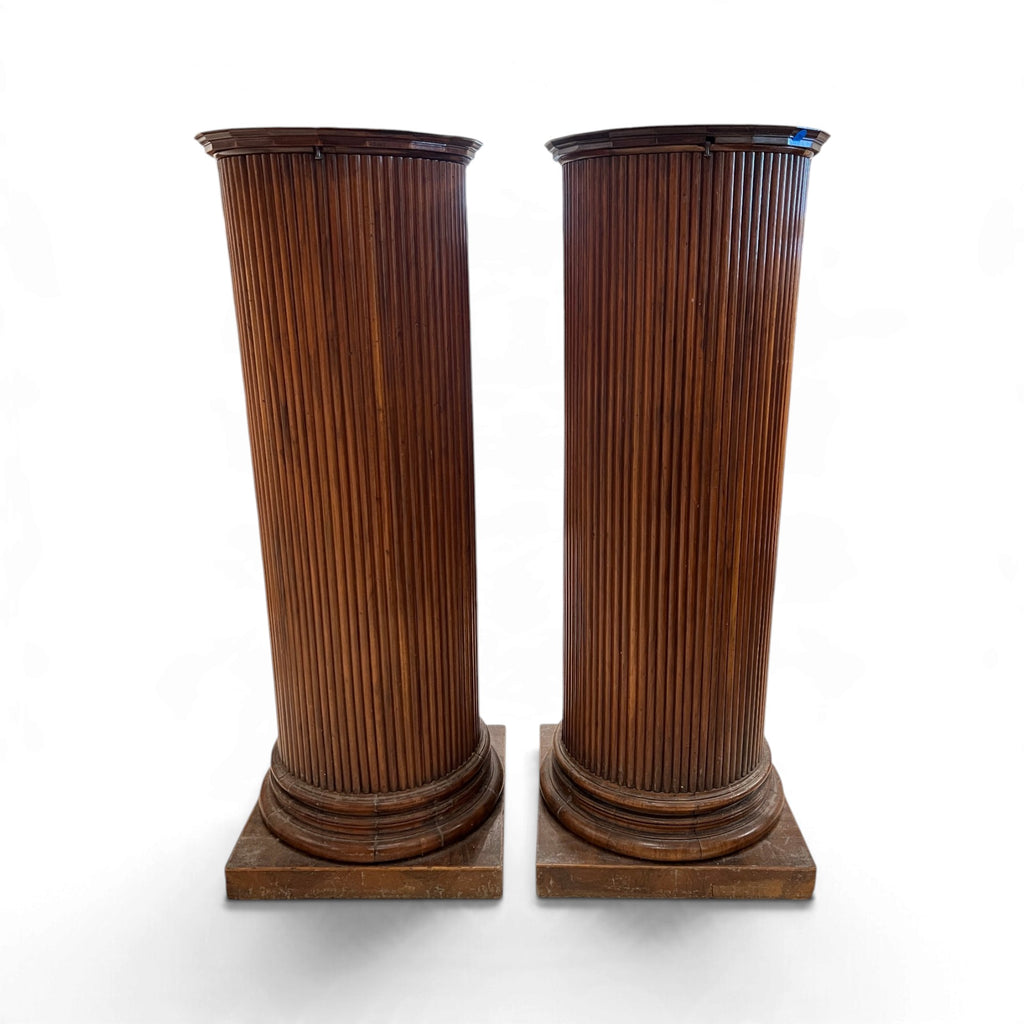 19th Century Italian Pair of Walnut Reeded Pedestals