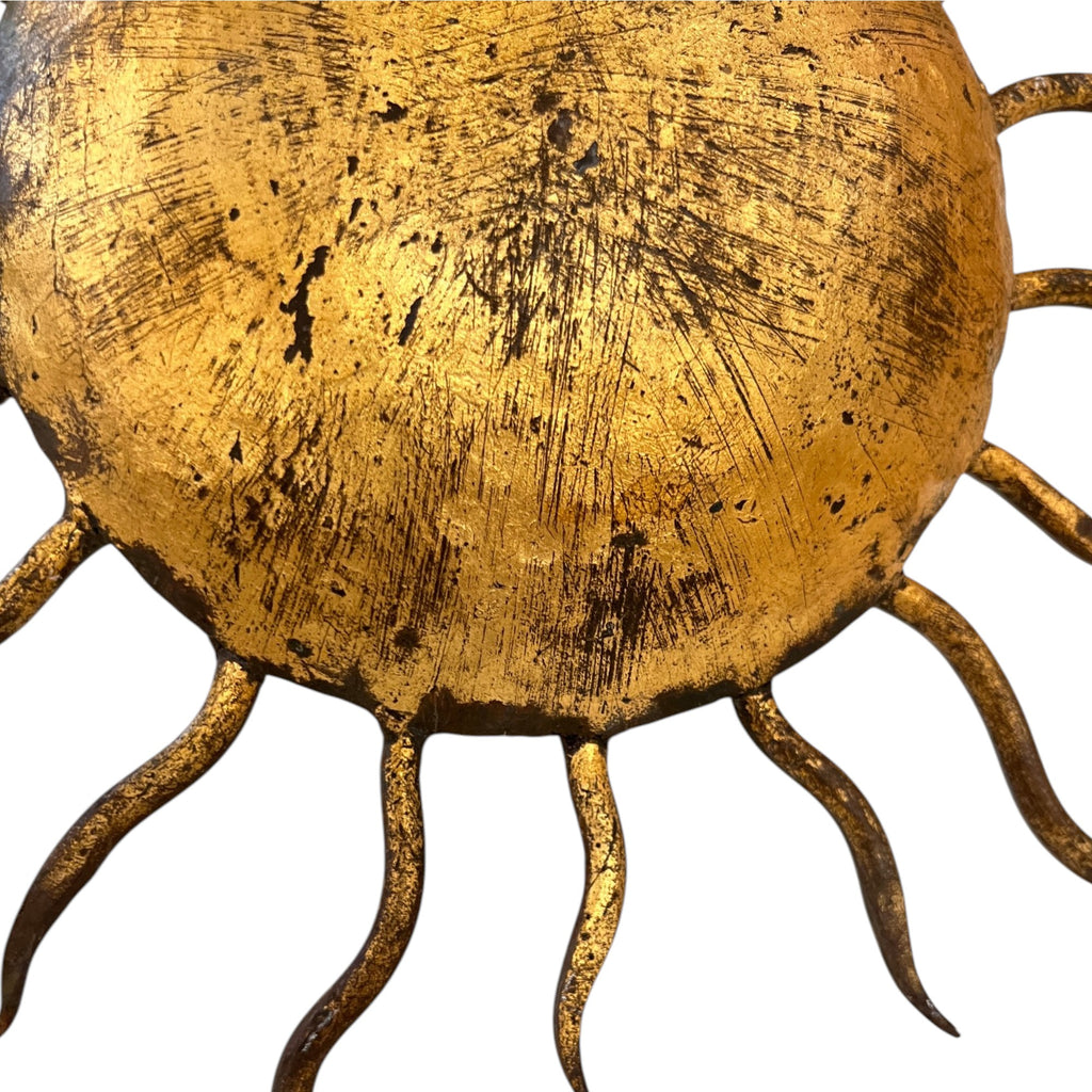Vintage Spanish Gilded Iron Sun Chandelier